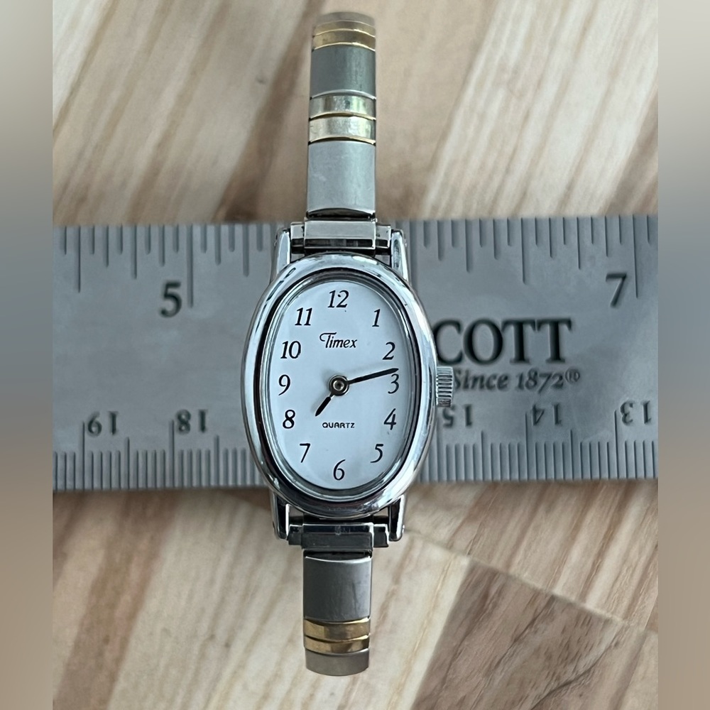Timex Ladies Watch Vintage Two Tone Stretch Bracelet White Dial